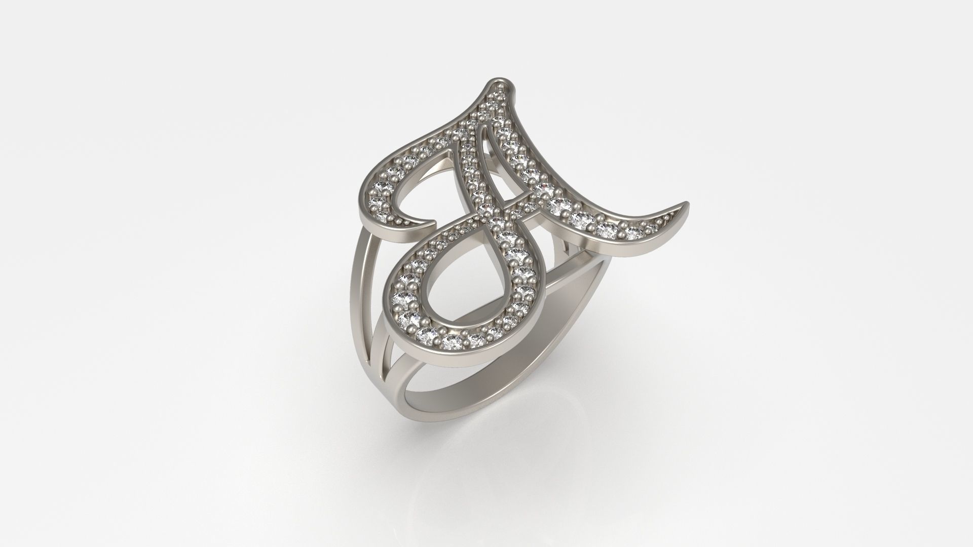 A Ring initial gold with diamonds 3D print model_8