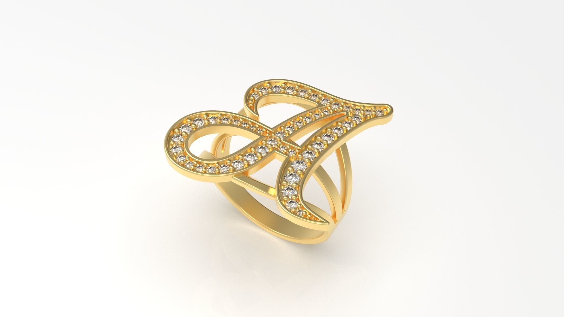 A Ring initial gold with diamonds 3D print model_1
