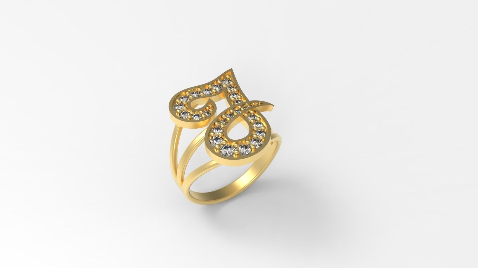 J Ring initial gold with diamonds 3D print model_1
