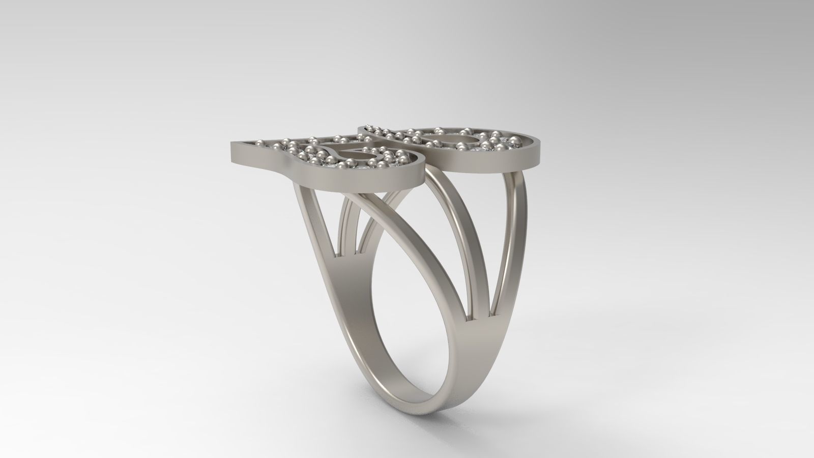 J Ring initial gold with diamonds 3D print model_5