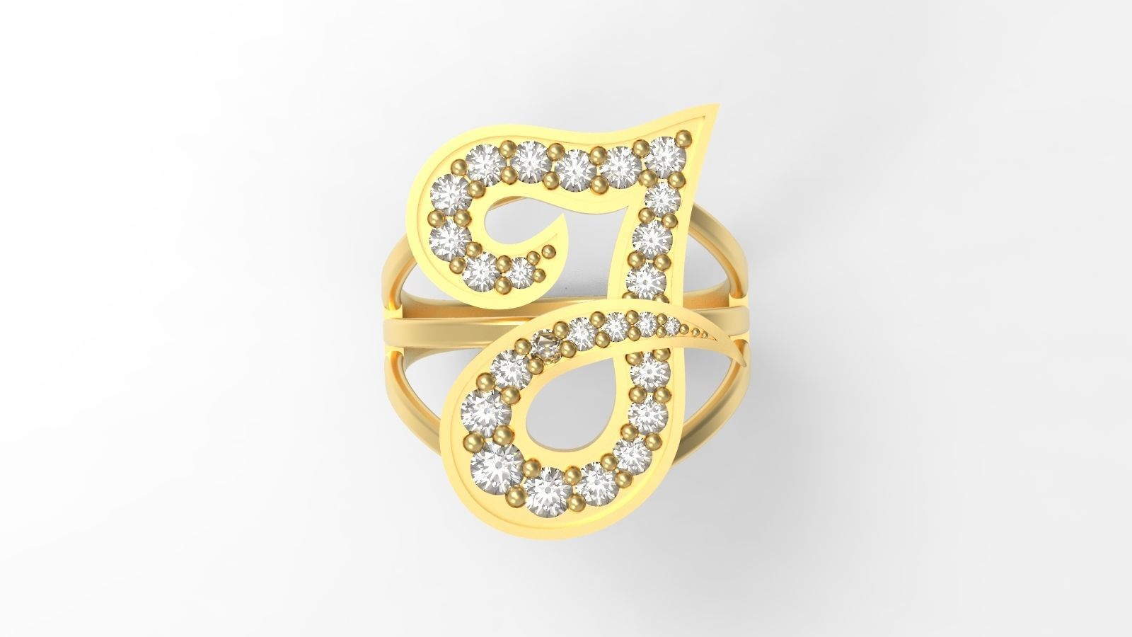 J Ring initial gold with diamonds 3D print model_2