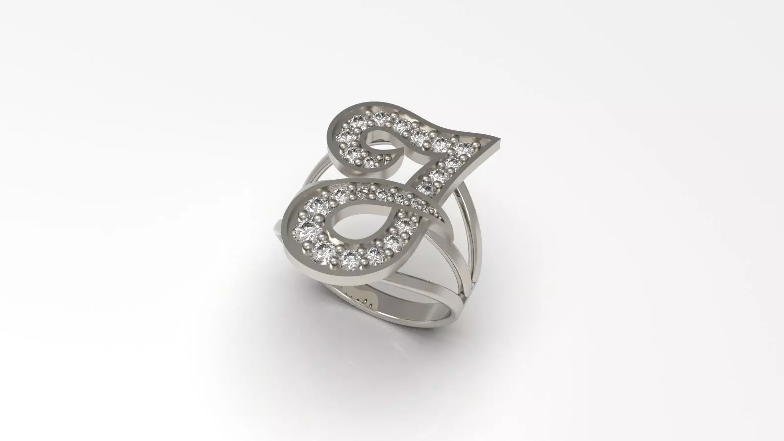 J Ring initial gold with diamonds 3D print model_0