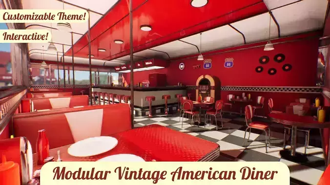 Modular Vintage American Diner Asset Pack UE4 UE5 Blender FBX Low-poly 3D model