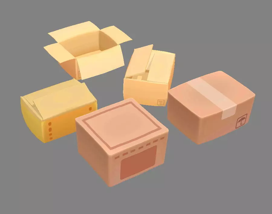 Cartoon carton parcel Low-poly 3D model_0