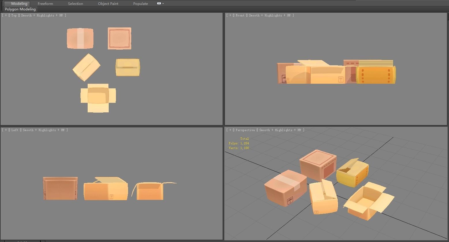 Cartoon carton parcel Low-poly 3D model_3