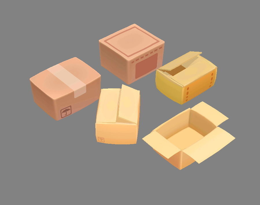 Cartoon carton parcel Low-poly 3D model_1