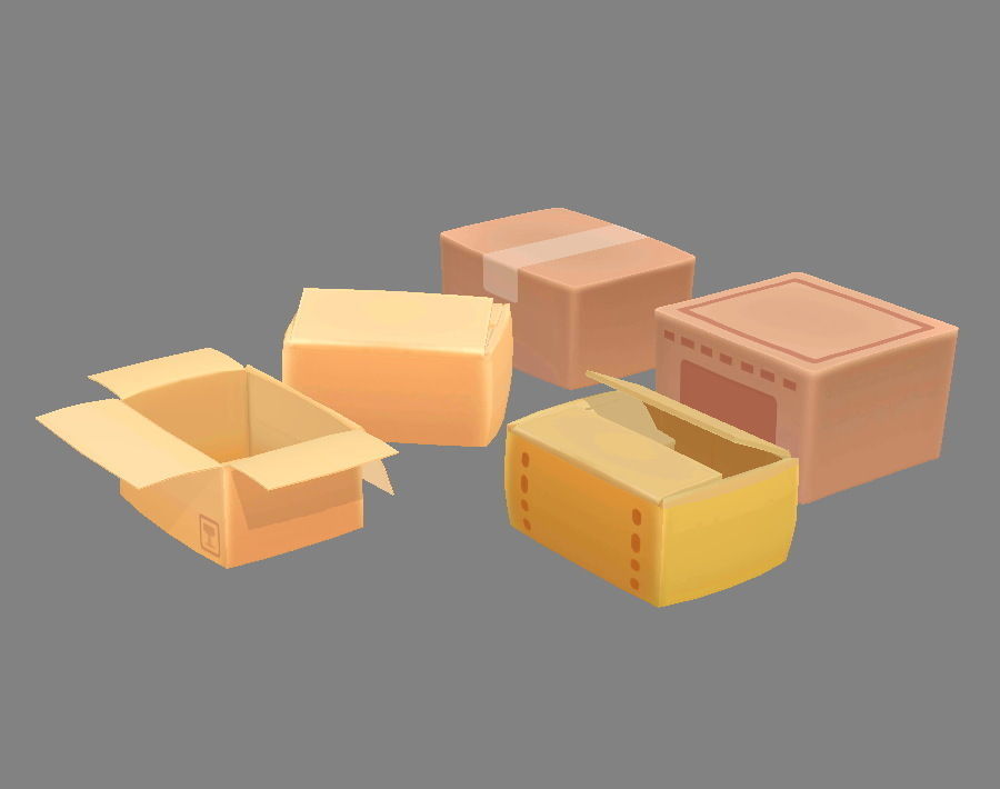 Cartoon carton parcel Low-poly 3D model_2