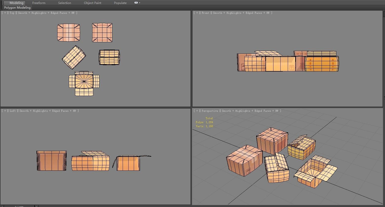 Cartoon carton parcel Low-poly 3D model_4