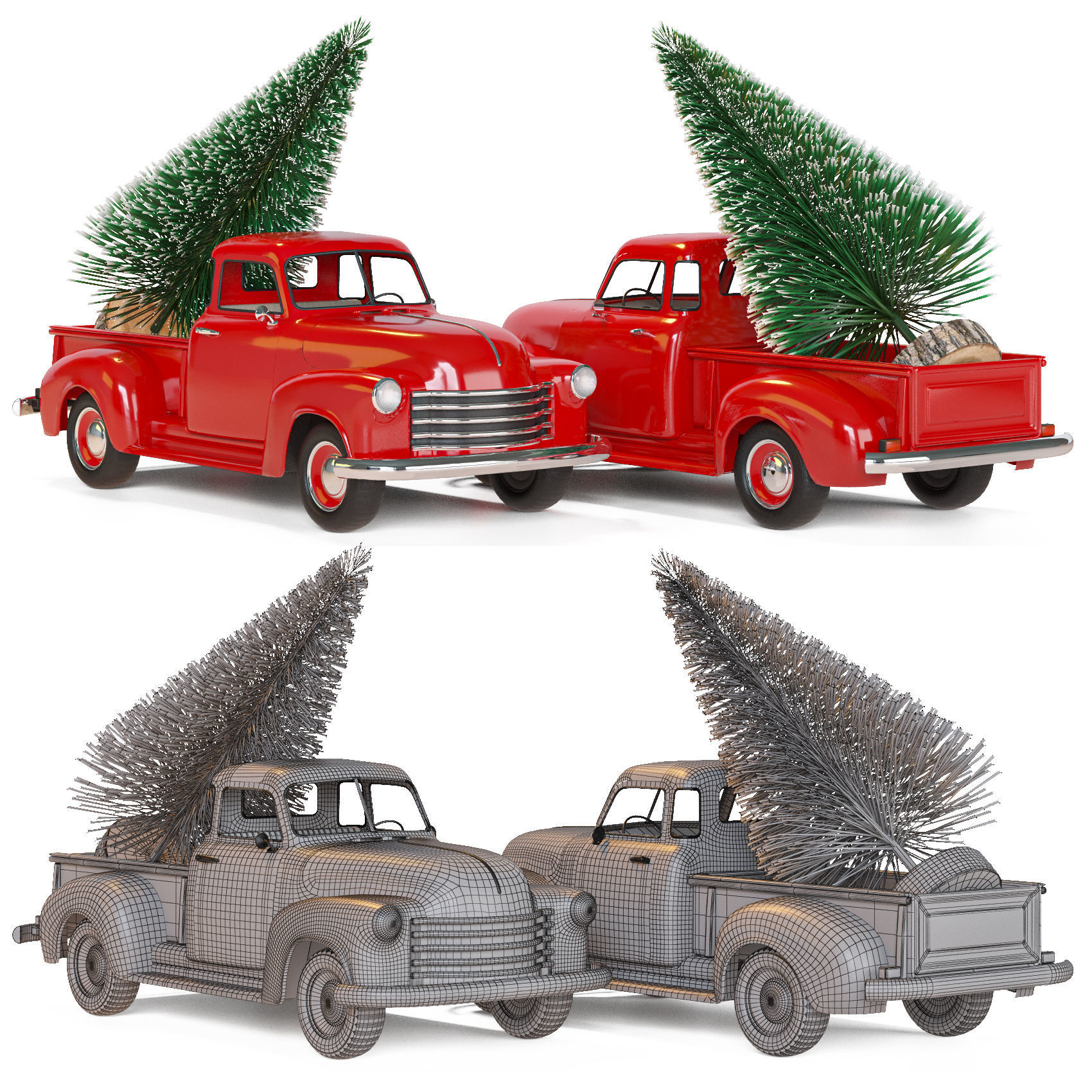 Christmas chevrolet pickup 1950 3100 Truck Red Model Toy Car  3D model_1