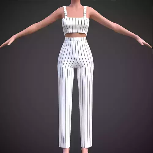 two piece stripes outfit- Crop Cami Top And pants Low-poly 3D model