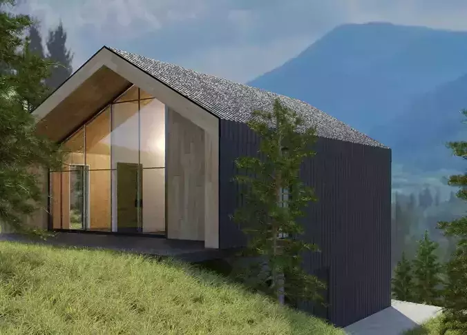 House modern cabin on side of mountain