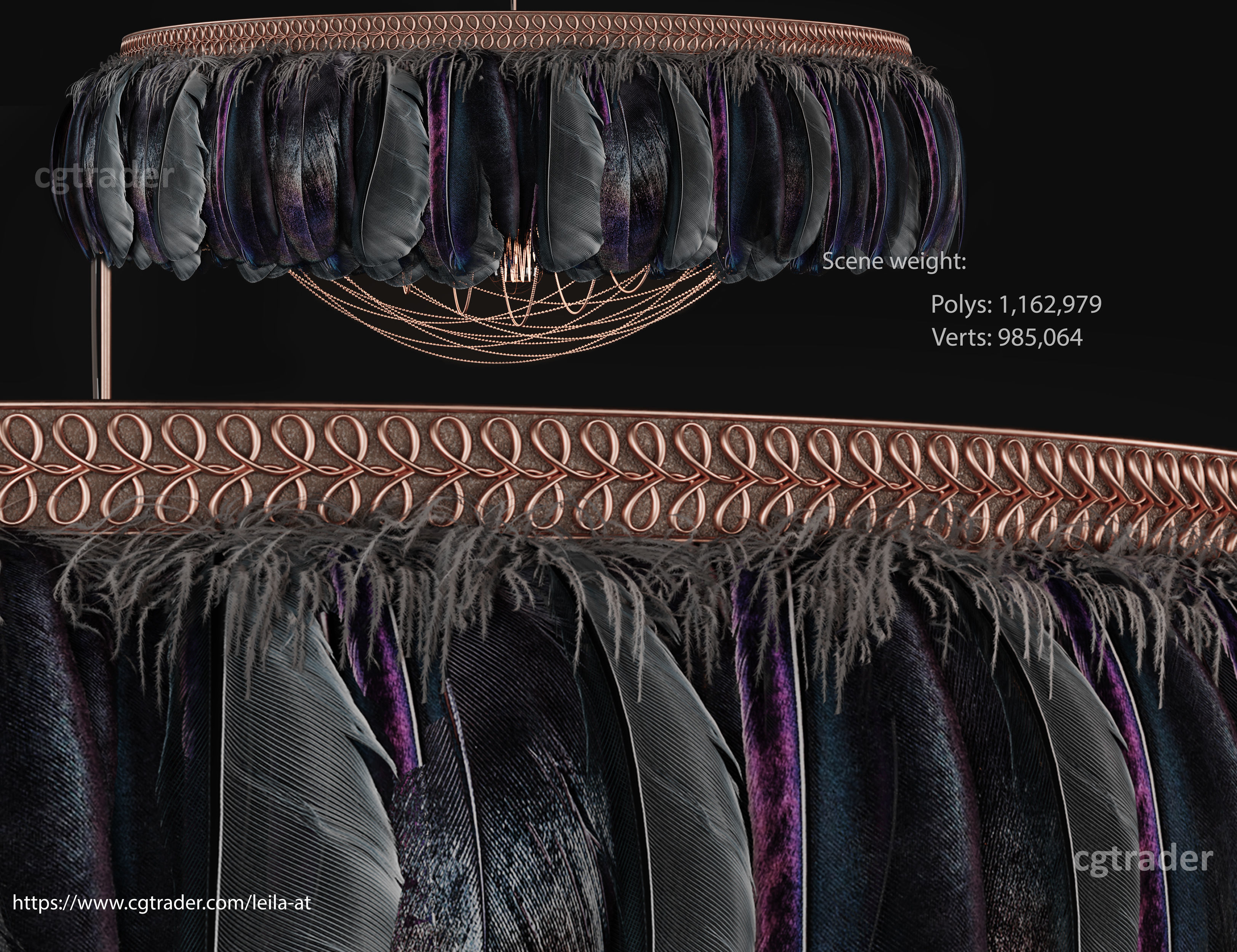 Feathers Modern Chandelier Vray - Corona renderer 3D model_8