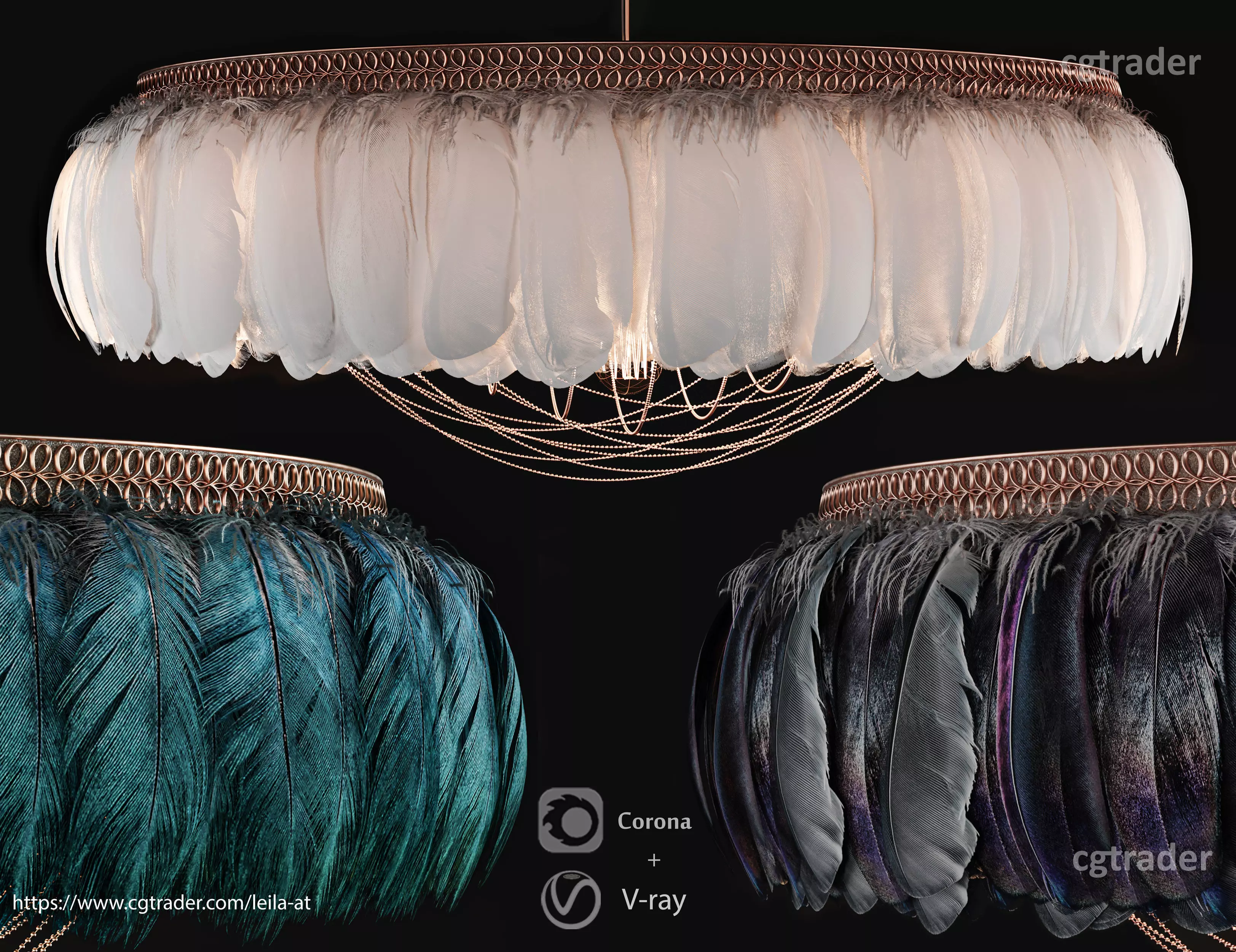 Feathers Modern Chandelier Vray - Corona renderer 3D model_0