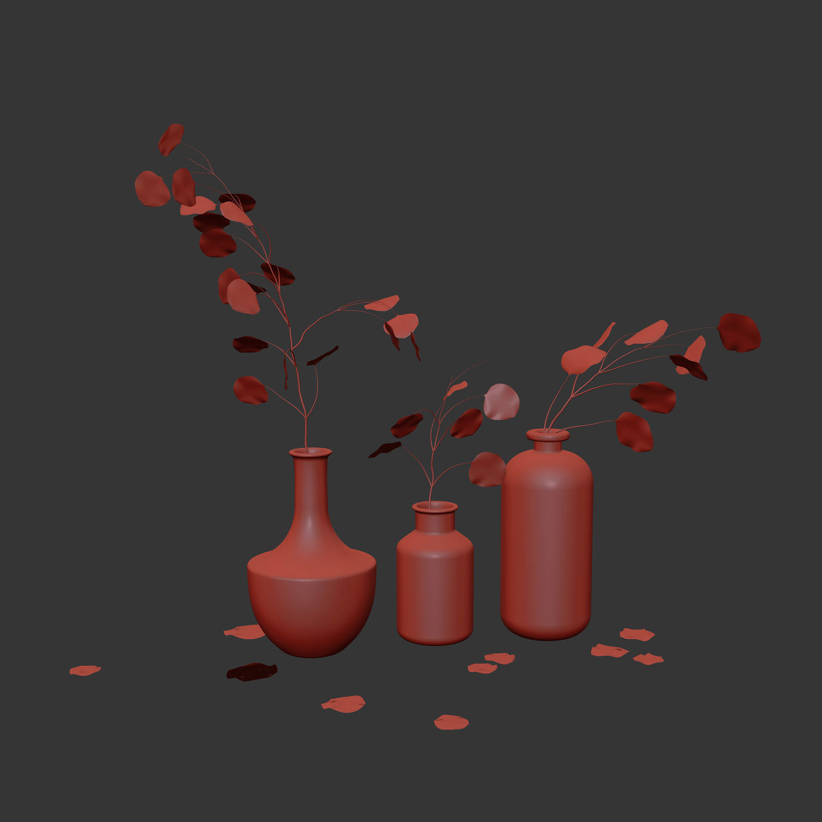 Eucalyptus 4 leaves in glass vases 3D model_5
