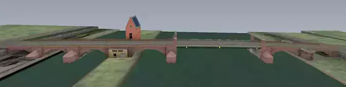Lowpoly old european brick bridge