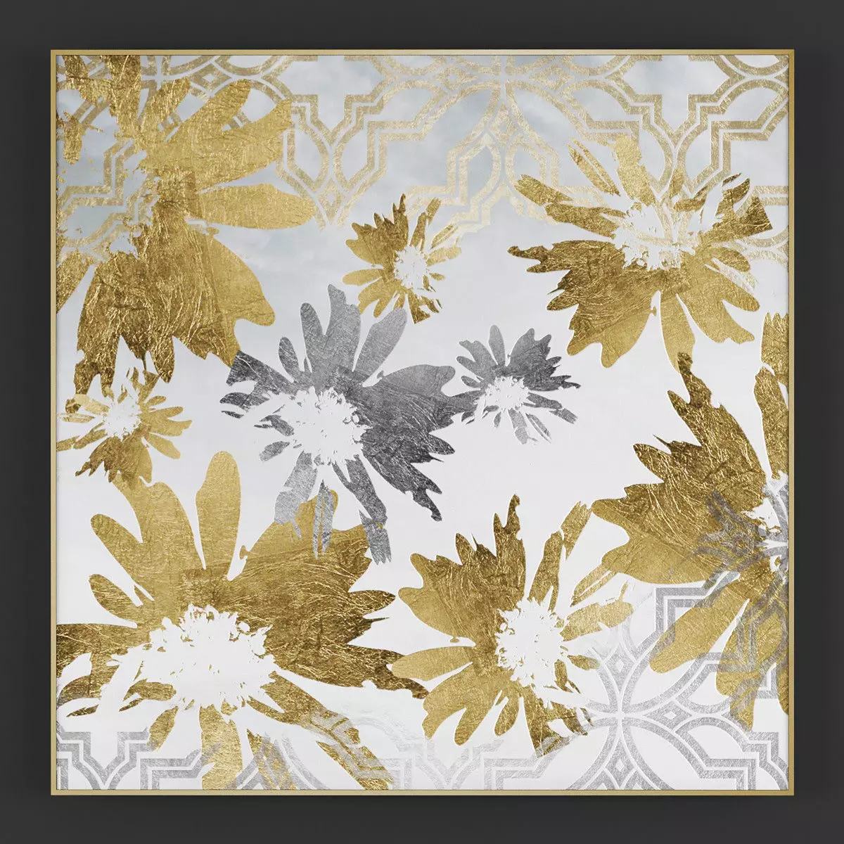 Pictures111 gold and silver floral painting 3D model_0