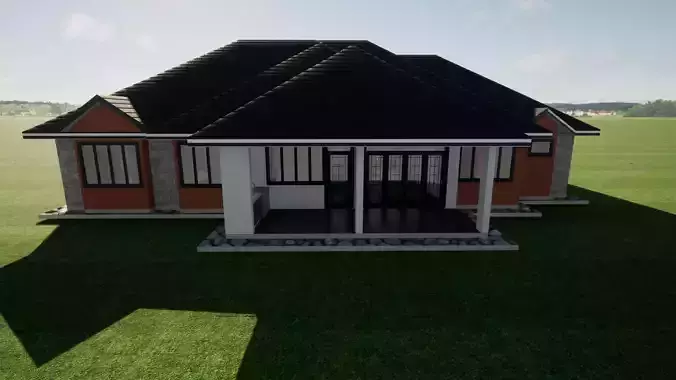 Bungalow house on field 3D model