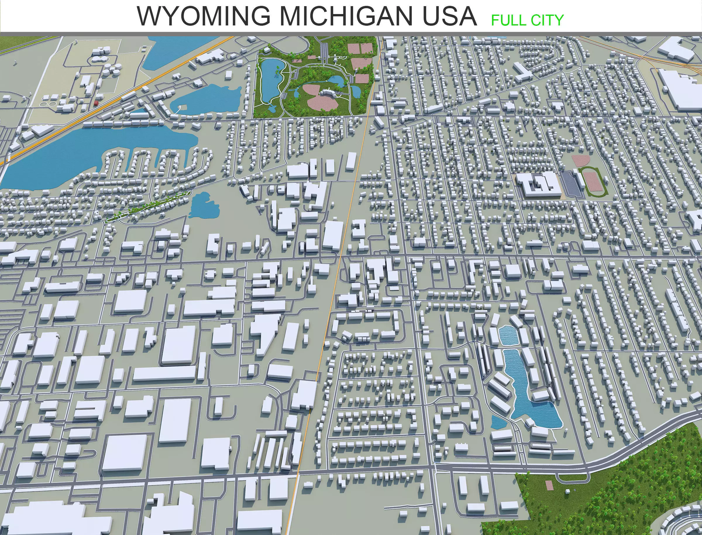 Wyoming Michigan USA 30km Low-poly 3D model