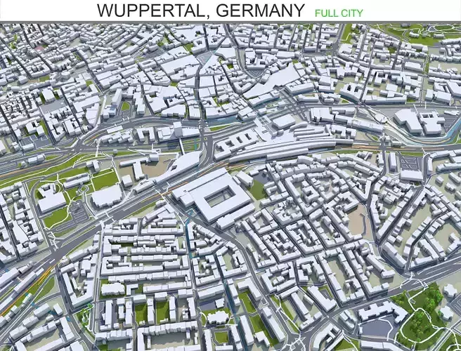 Wuppertal Germany 40km Low-poly 3D model