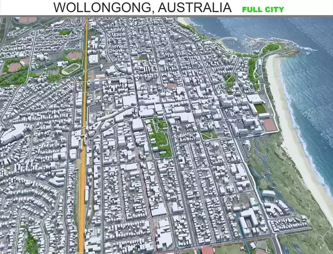 Wollongong City Australia Low-poly 3D model
