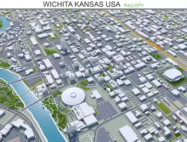 Wichita Kansas USA 70km Low-poly 3D model