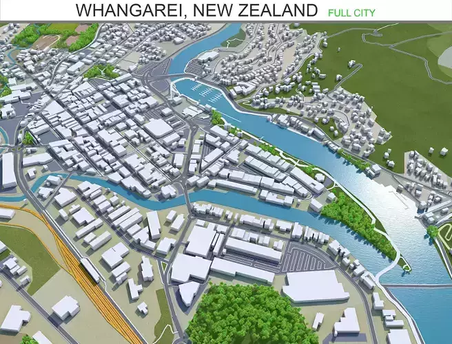 Whangarei New Zealand 30km Low-poly 3D model