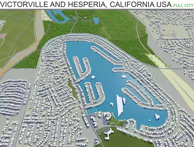 Victorville and Hesperia California USA 70km Low-poly 3D model