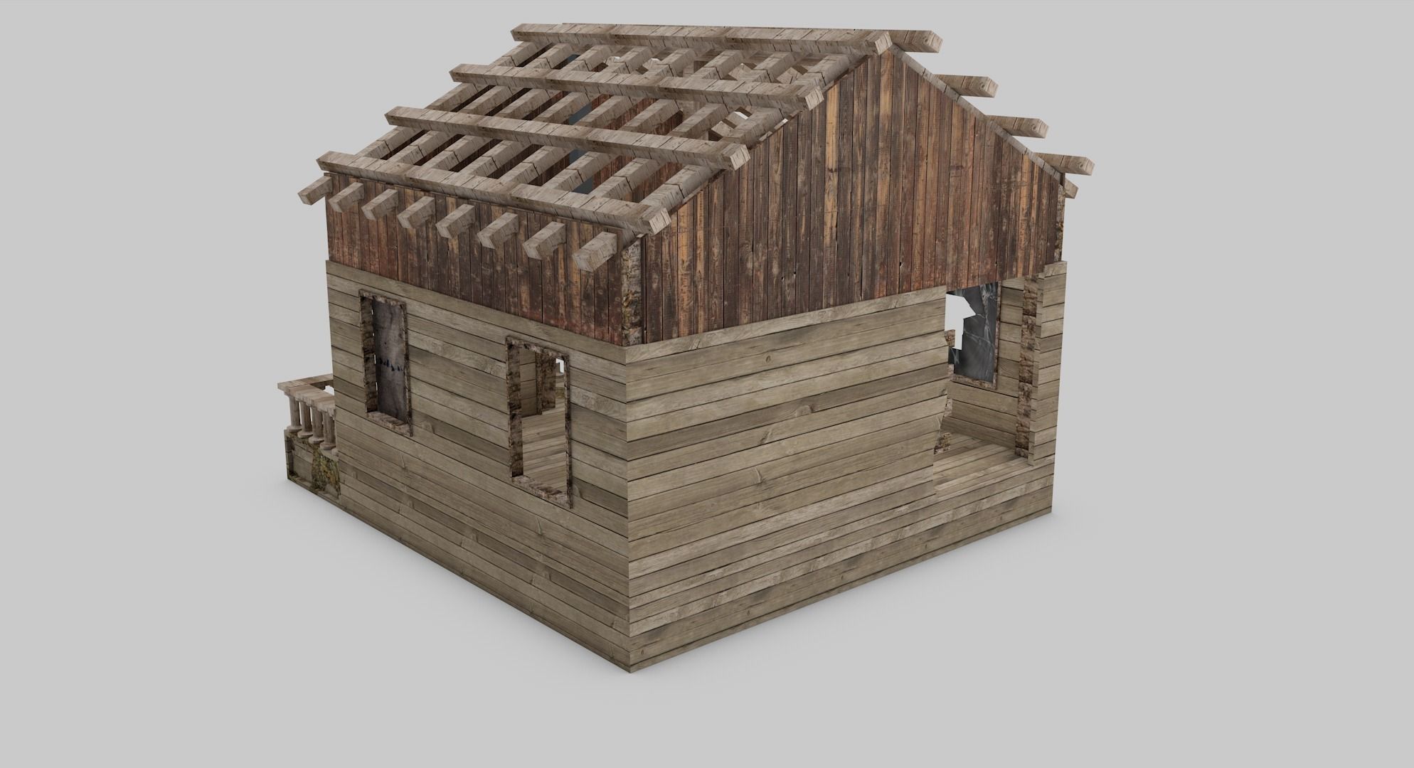 Abandoned House Free low-poly 3D model_1