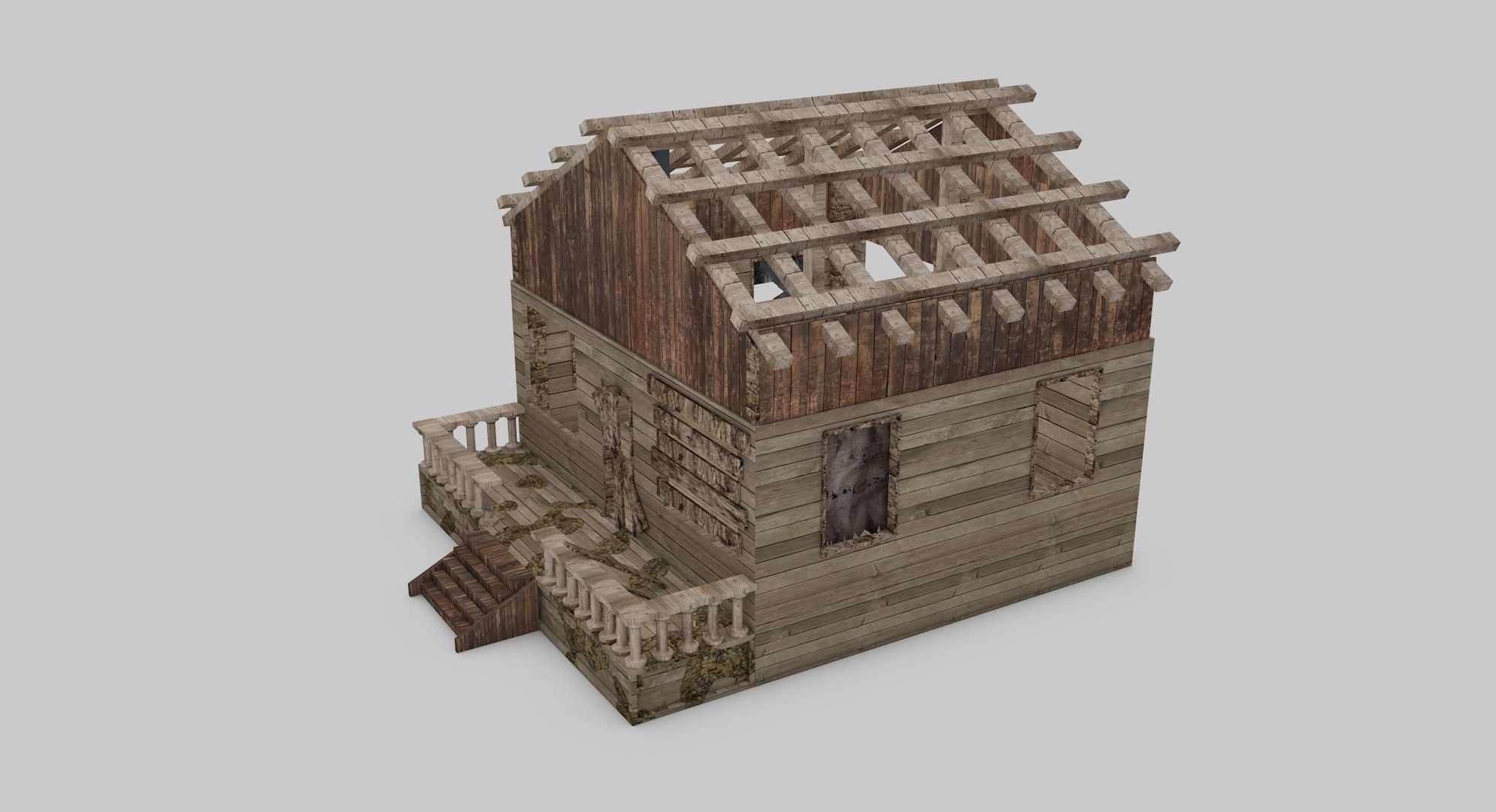 Abandoned House Free low-poly 3D model_2