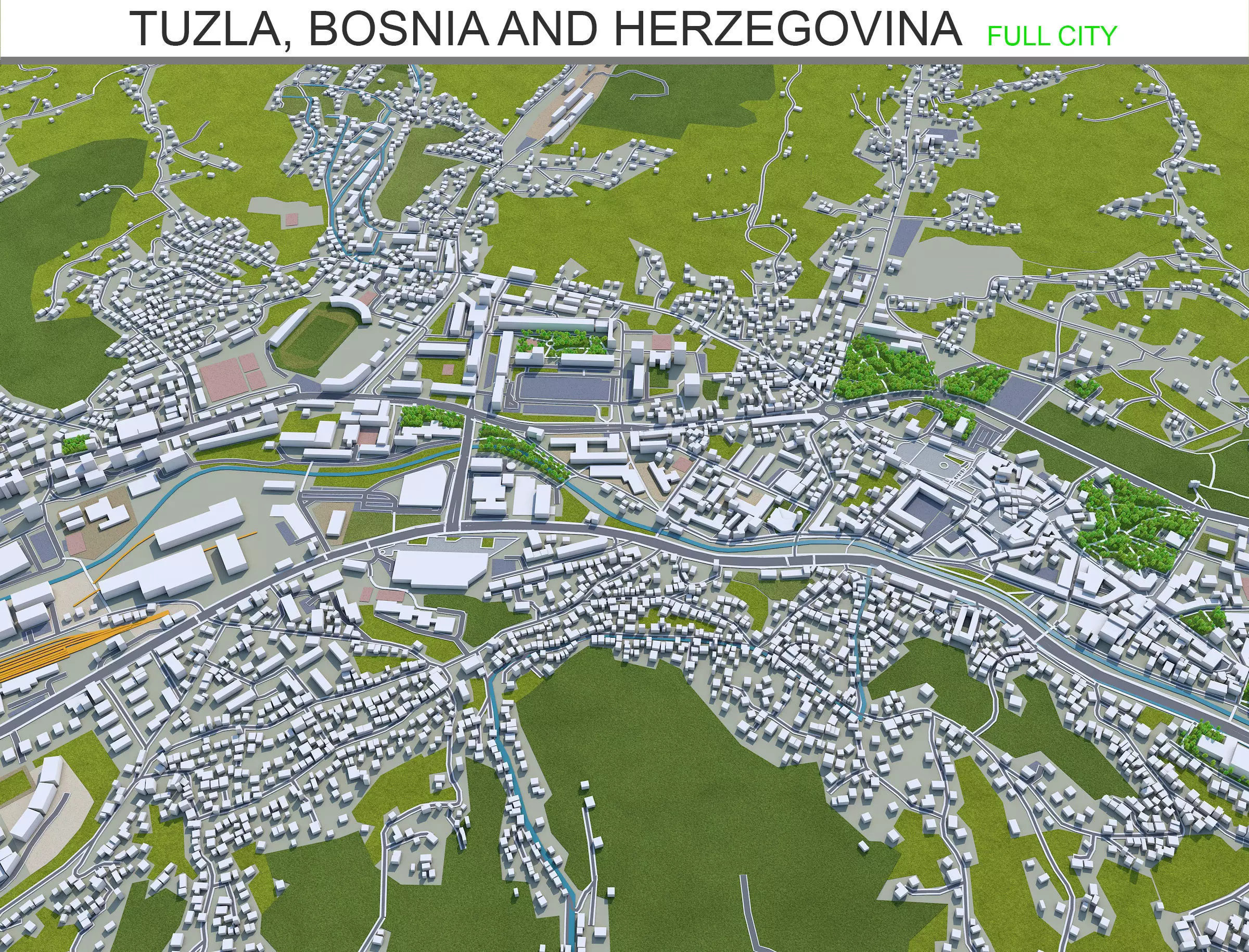 Tuzla Bosnia and Herzegovina 30km Low-poly 3D model