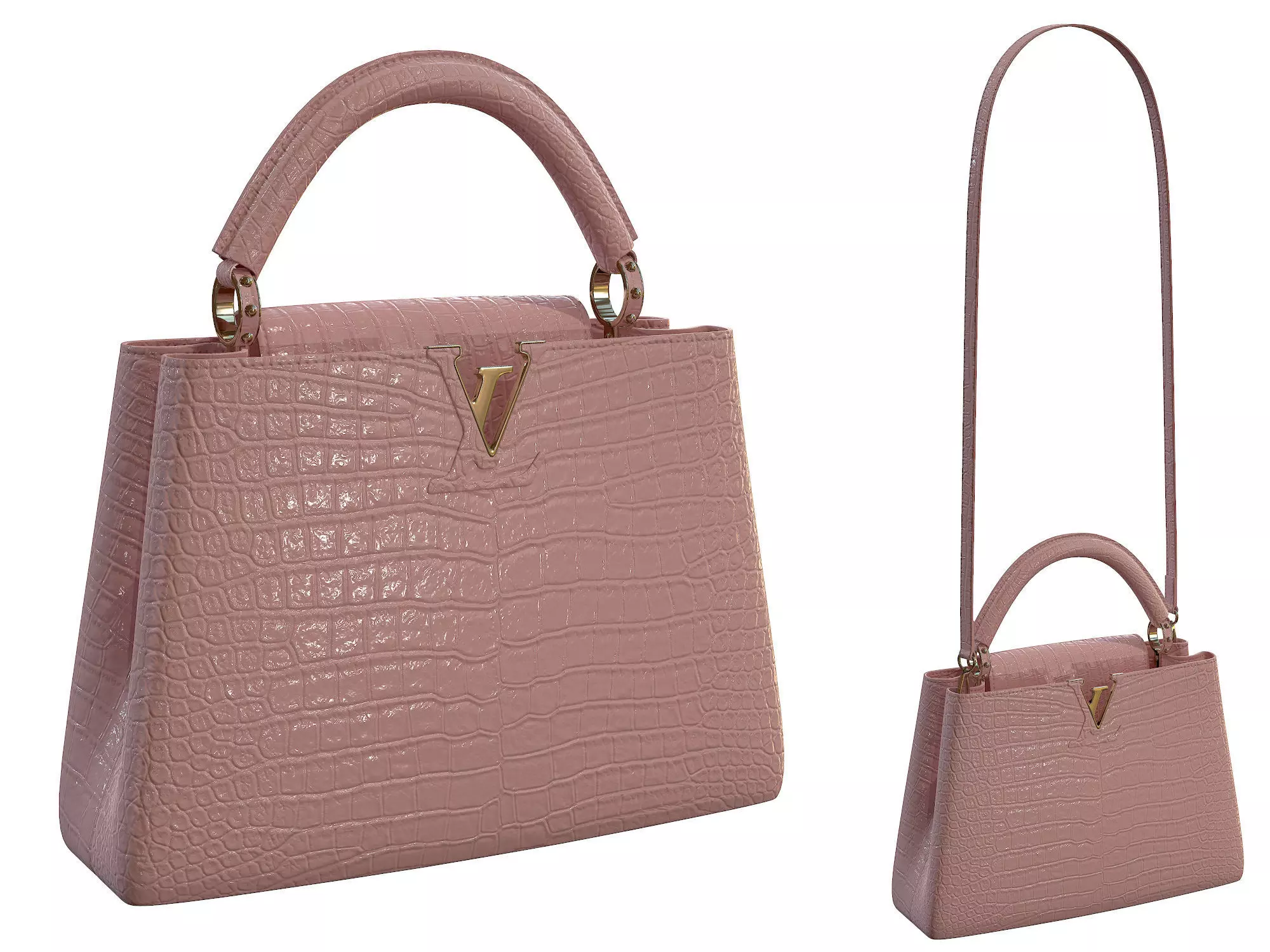 Louis Vuitton bag Capucines Pink Crocodile Leather 3D model_0