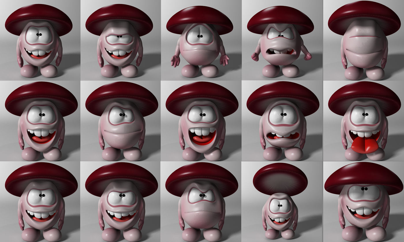 Cartoon Mushroom Character Rigged and Animated Low-poly 3D model_9