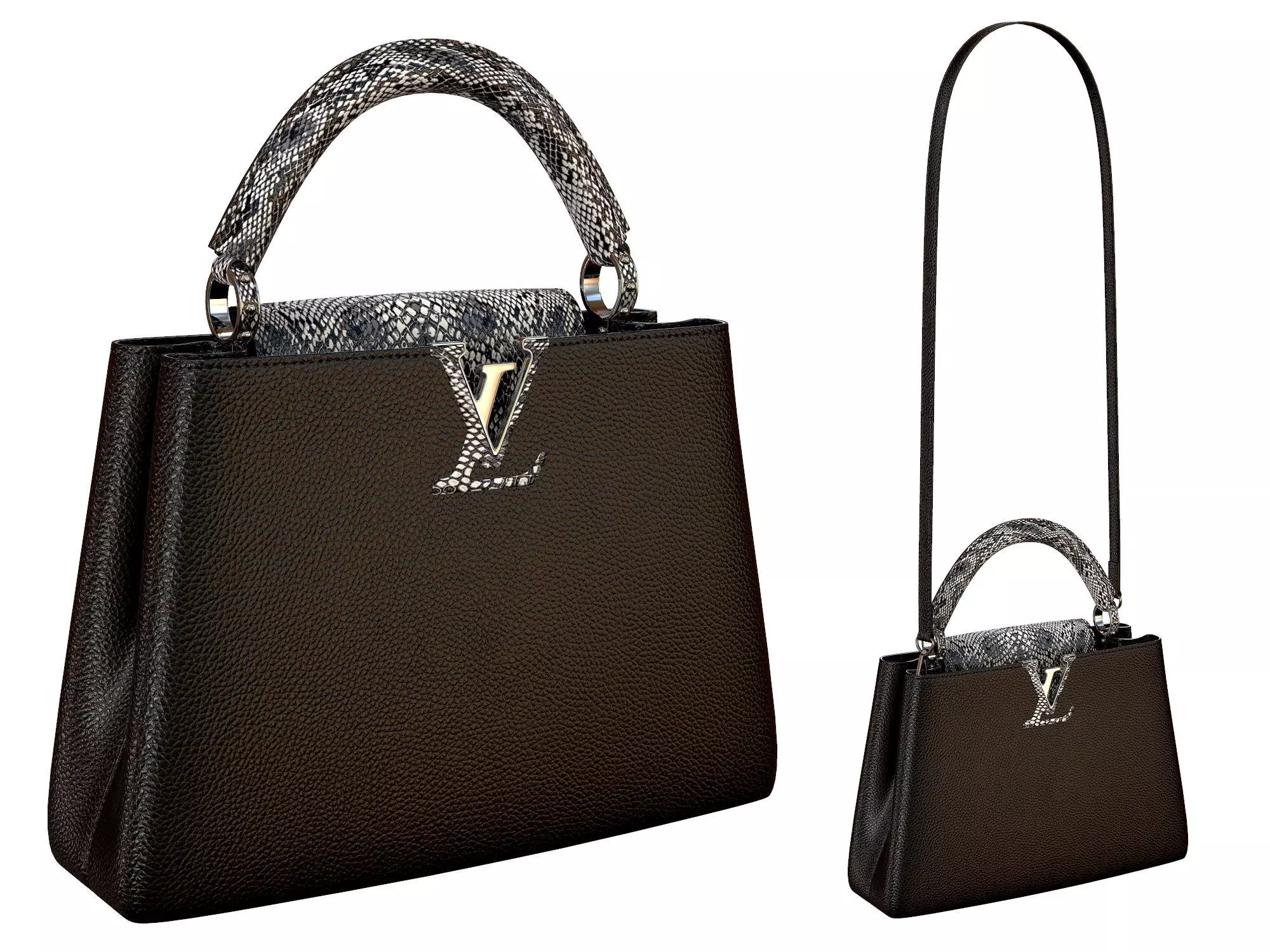 Louis Vuitton bag Capucines BlackWhite Snake Leather 3D model_0