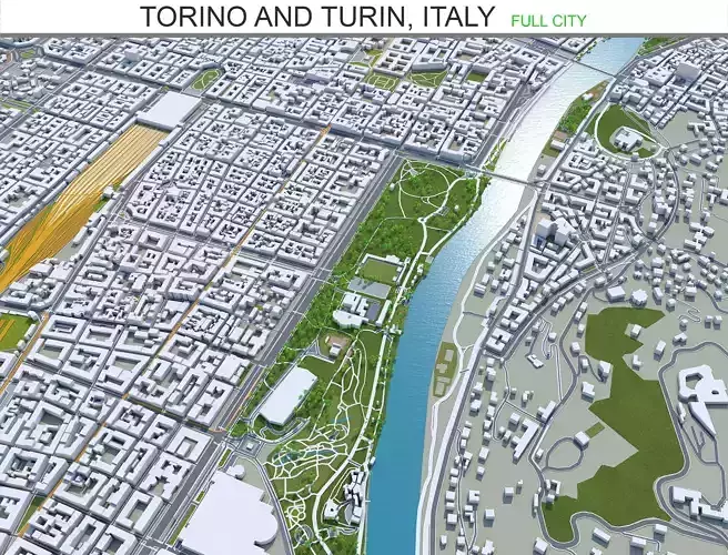 Torino and Turin in Italy 30km Low-poly 3D model