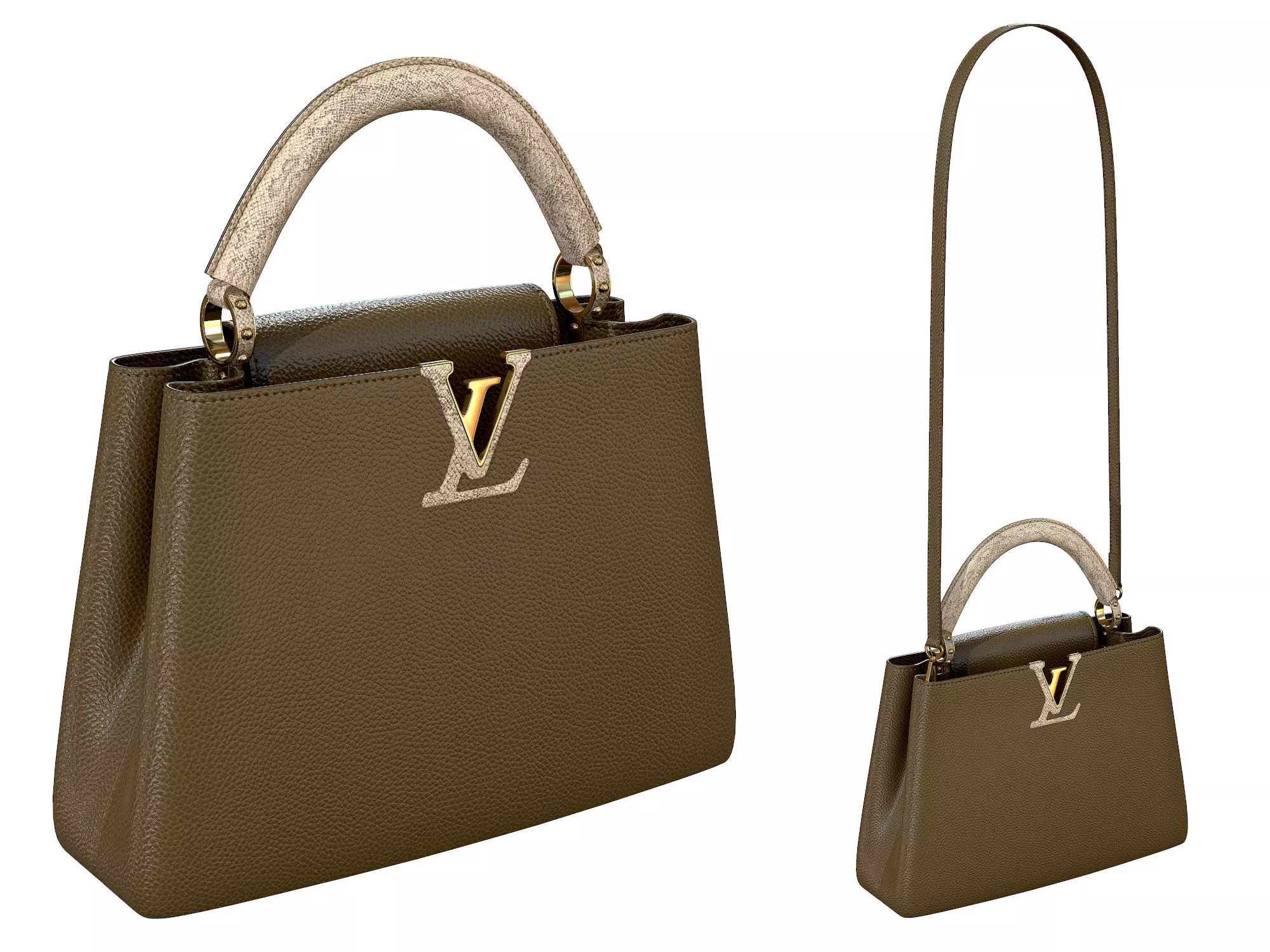 Louis Vuitton bag Capucines Khaki Snake Leather 3D model_0
