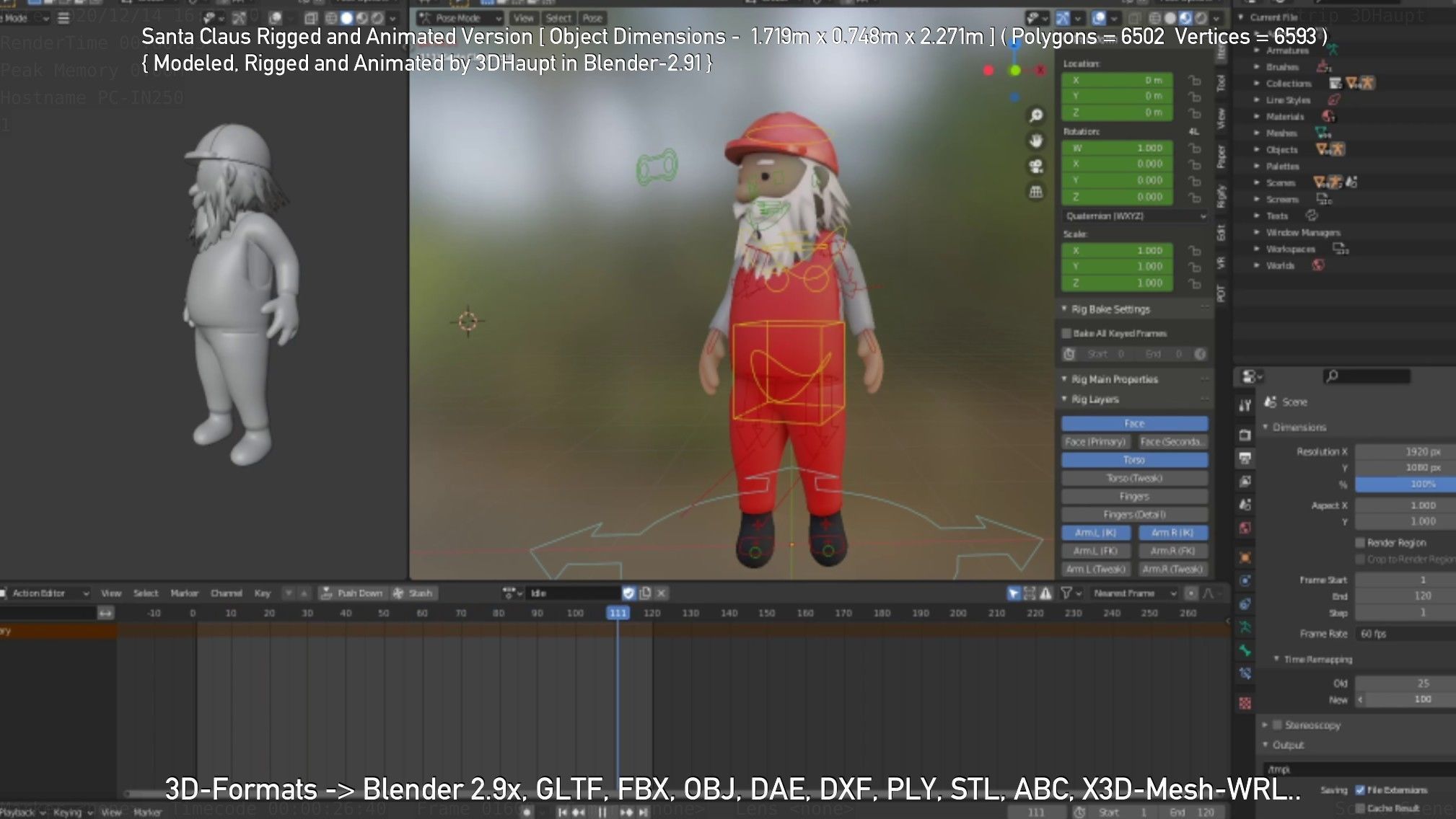 Rigged Santa Claus Low-poly 3D model_32