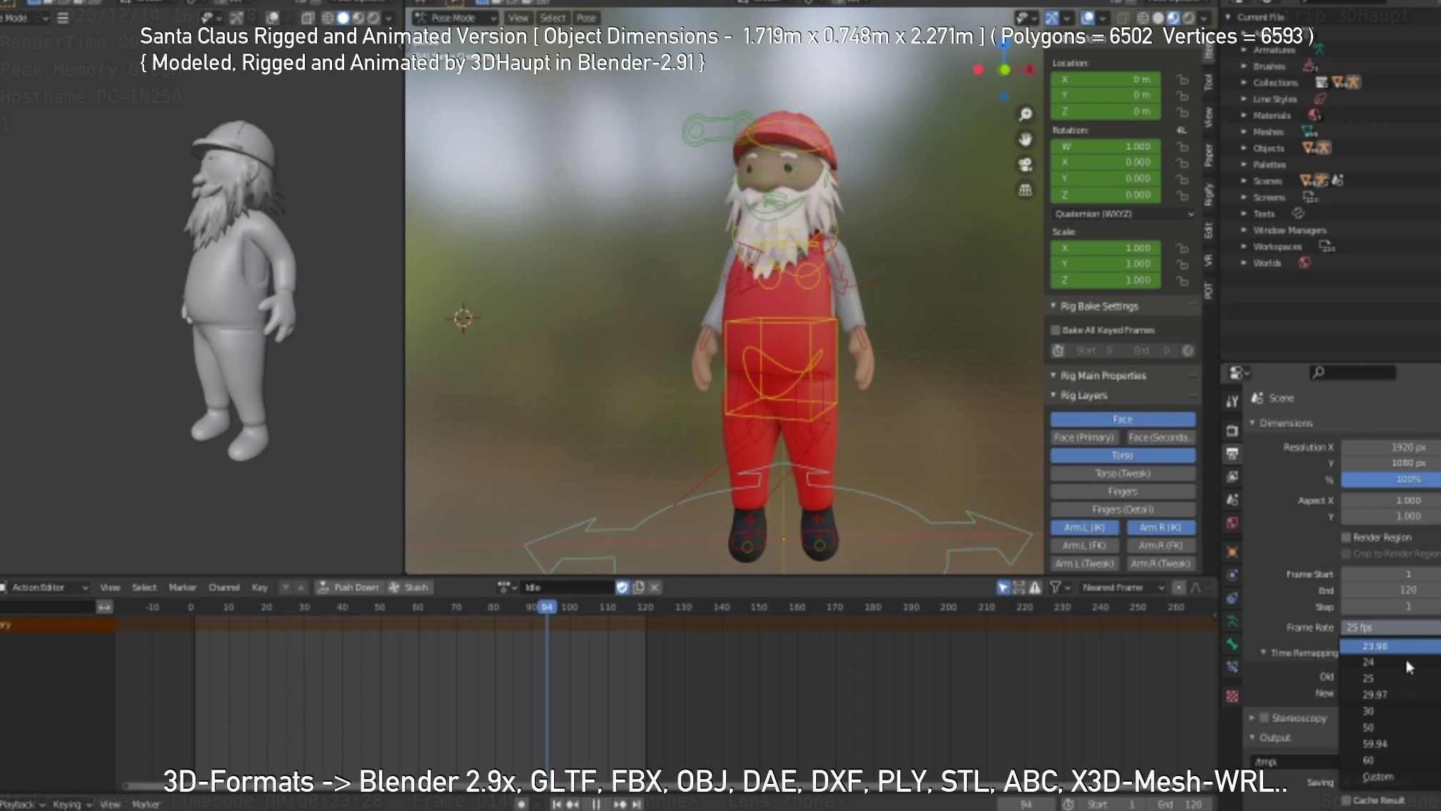 Rigged Santa Claus Low-poly 3D model_138