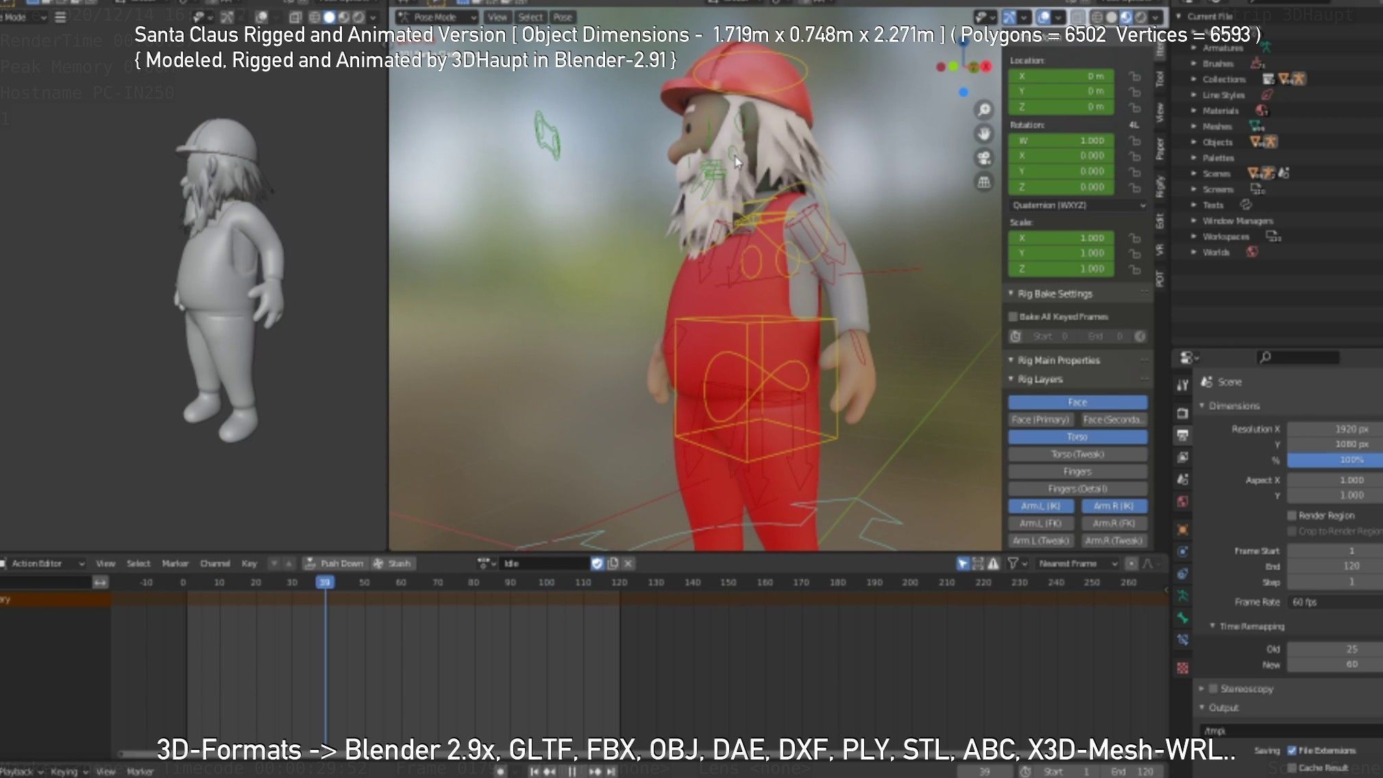 Rigged Santa Claus Low-poly 3D model_128