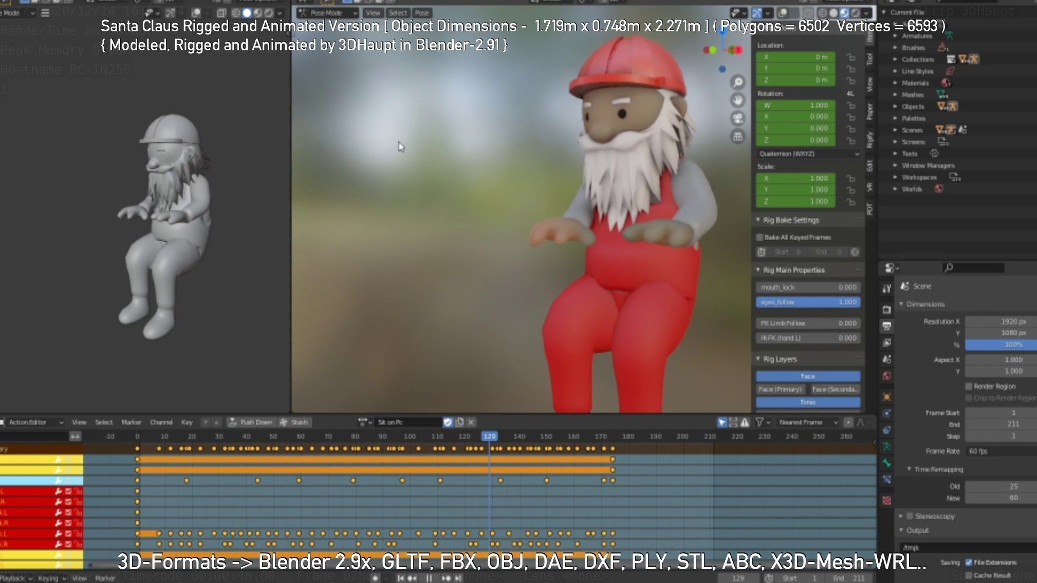 Rigged Santa Claus Low-poly 3D model_65