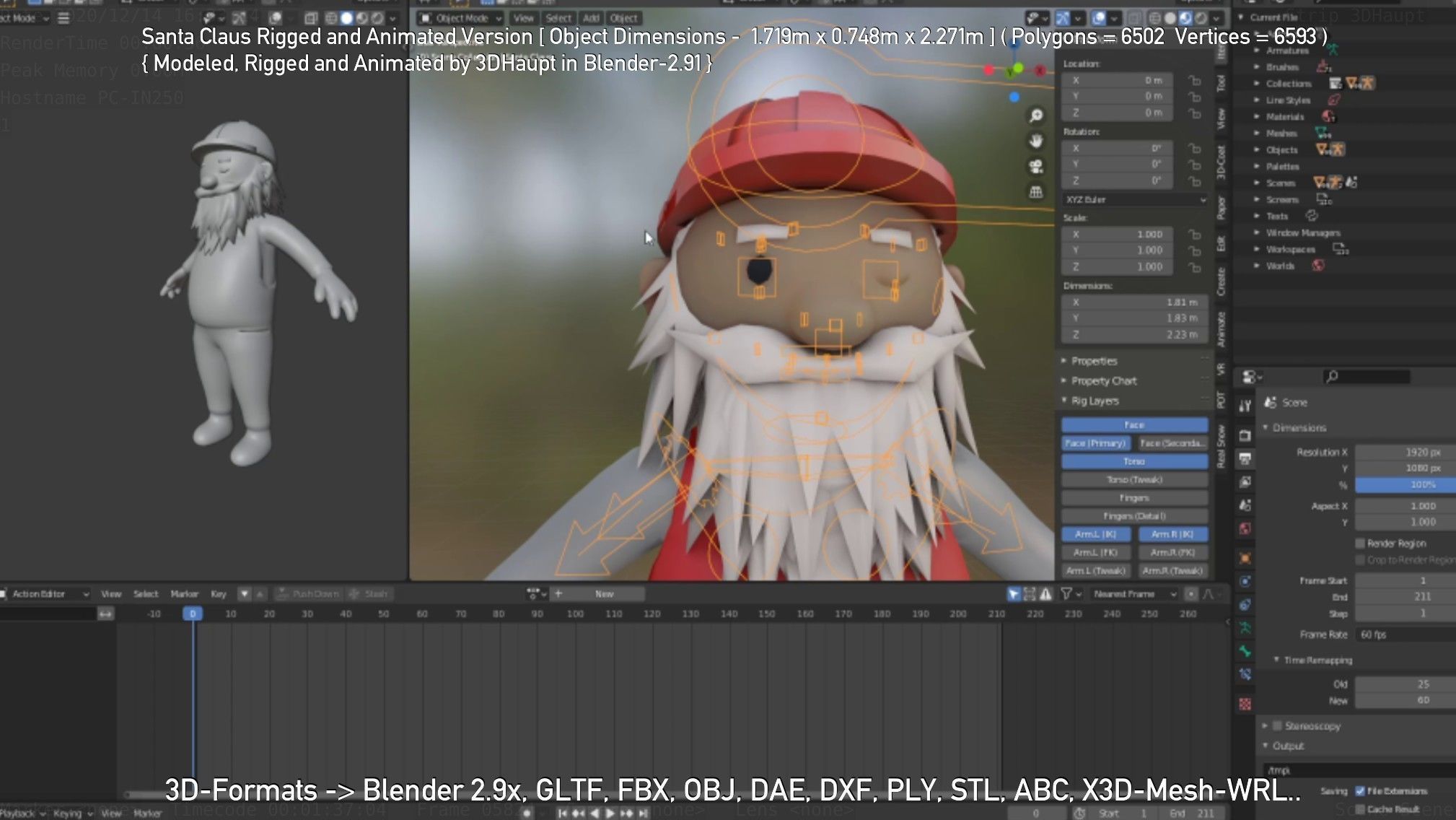 Rigged Santa Claus Low-poly 3D model_35
