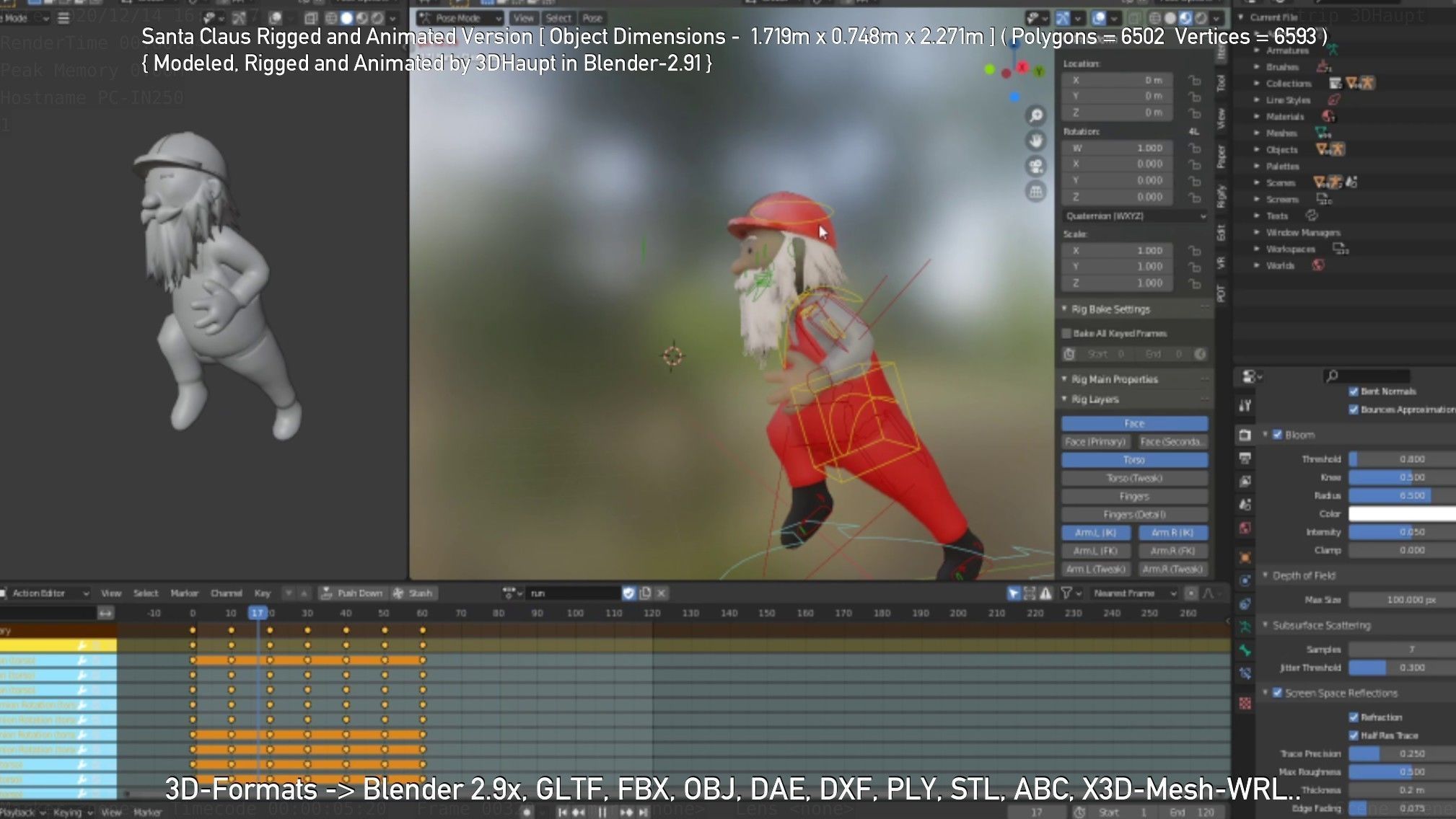 Rigged Santa Claus Low-poly 3D model_7