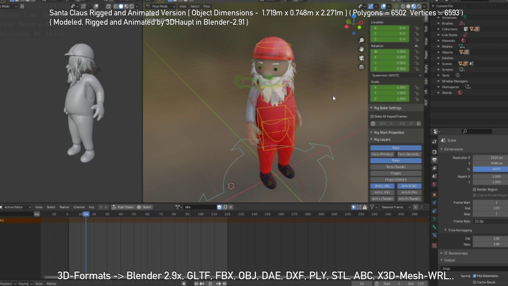 Rigged Santa Claus Low-poly 3D model_25