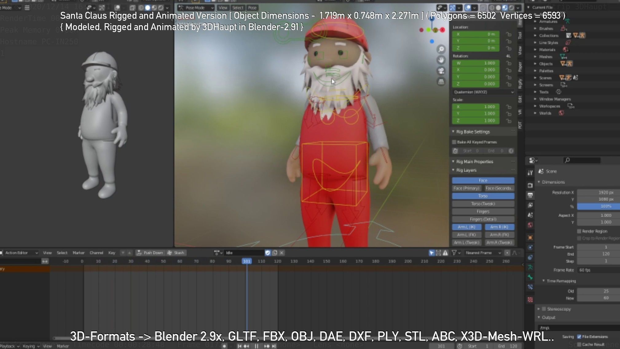 Rigged Santa Claus Low-poly 3D model_110