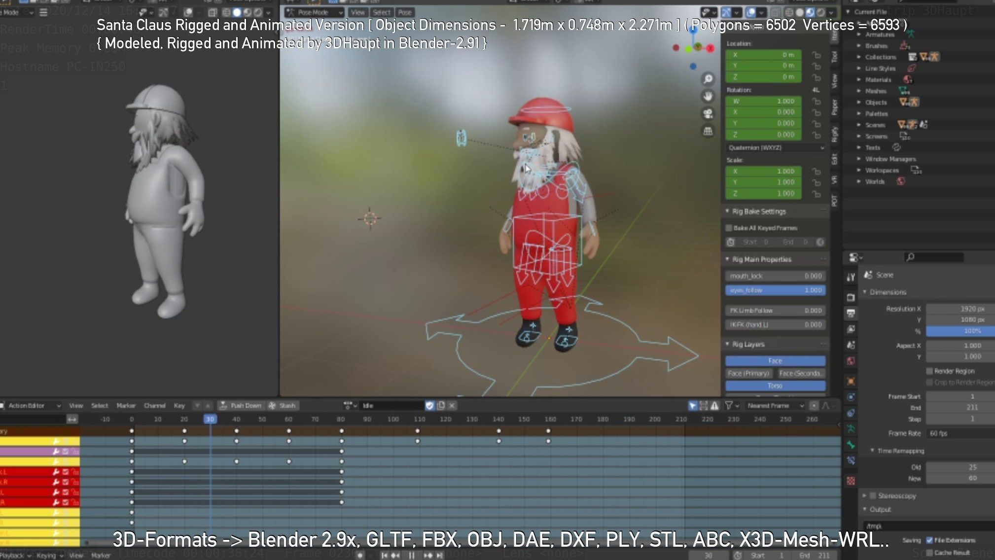 Rigged Santa Claus Low-poly 3D model_142