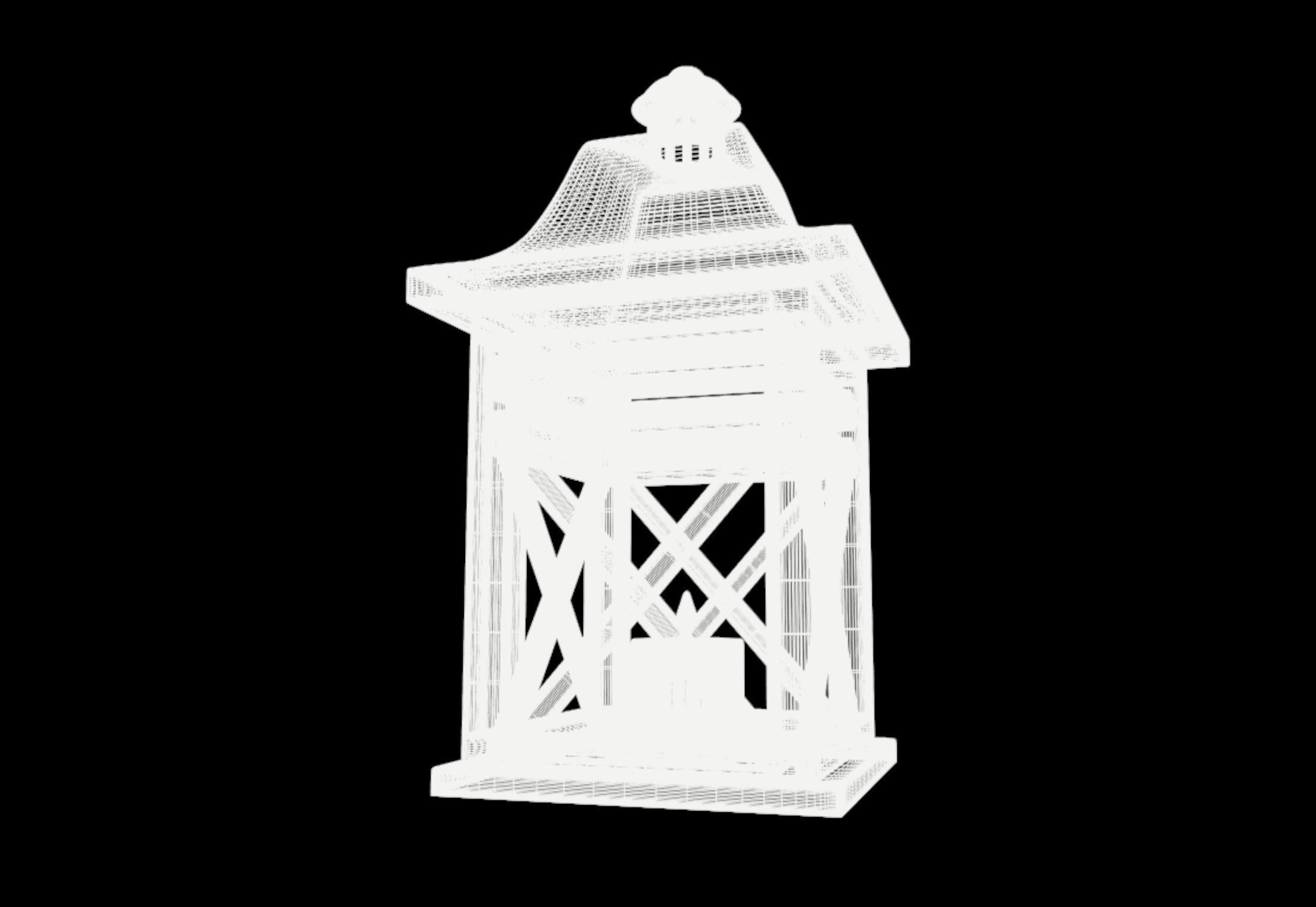 Burning candle in a wooden lantern 3D model_9