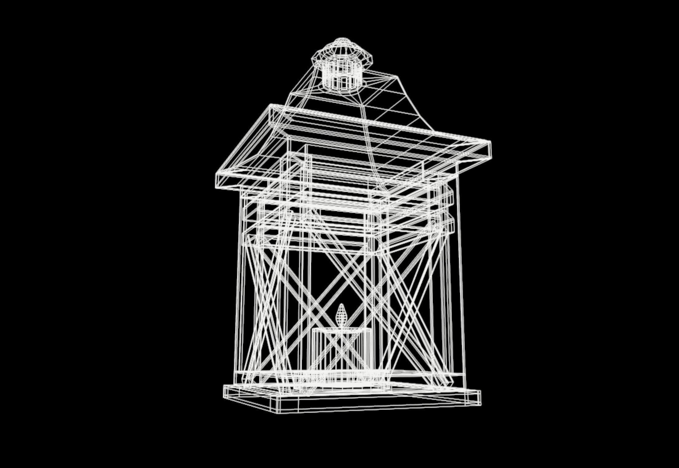 Burning candle in a wooden lantern 3D model_7