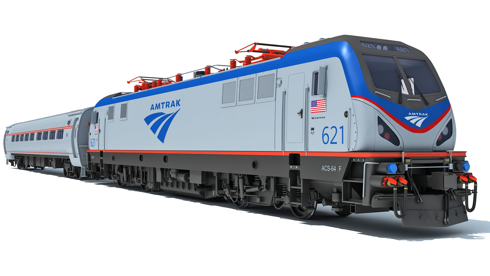 ACS-64 Amtrak Passenger Train 3D model_10