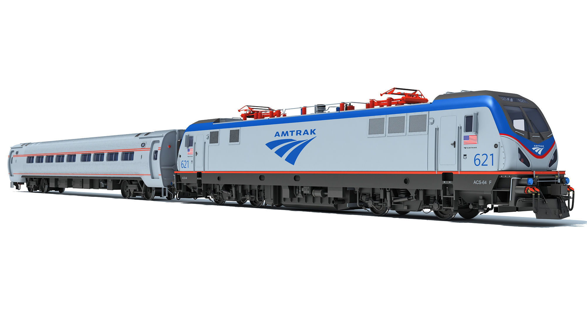ACS-64 Amtrak Passenger Train 3D model_8