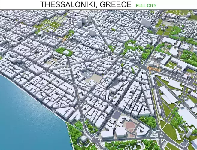 Thessaloniki Greece 30km Low-poly 3D model