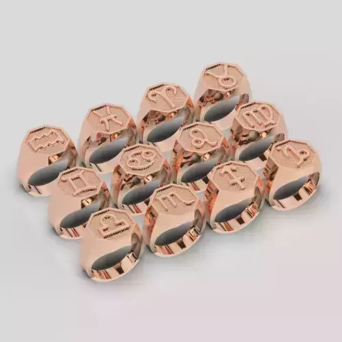 ring twelve symbols of the zodiac Silver Gold  Print